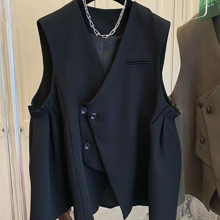 Women's Spring/Autumn Korean Style Loose Casual Suit Vest Design Unique Outerwear Top