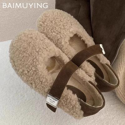 Fur Women Ballet Flats Shoes Fashion Snow Boots Woman 2025 Trend Winter Designer New Casual Cozy Walking Warm Mary Jane Shoes