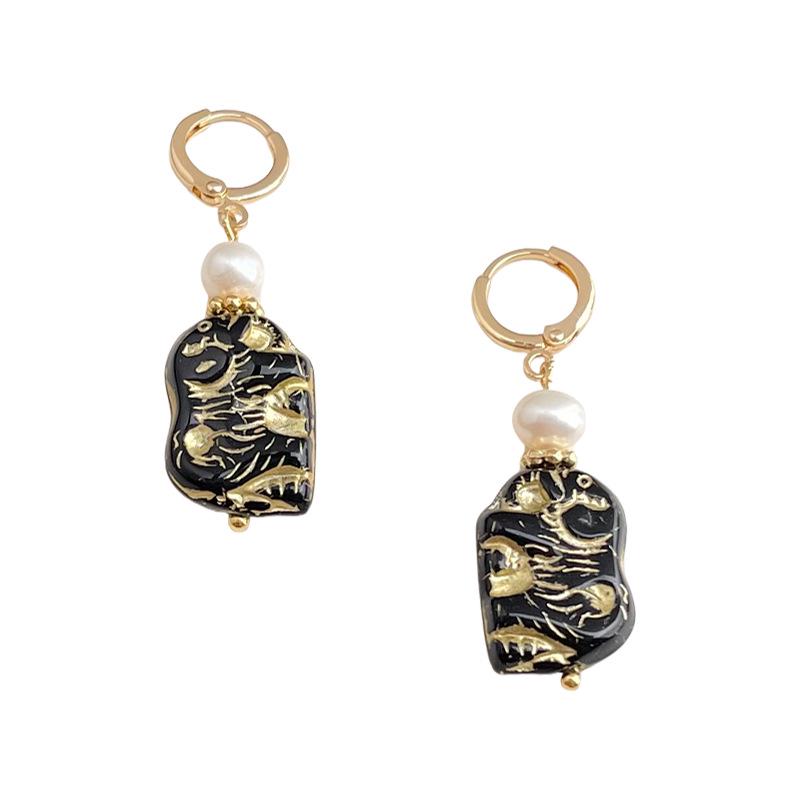 Boucles d'oreilles géométriques vintage de style chinois en perles et verre tchèque