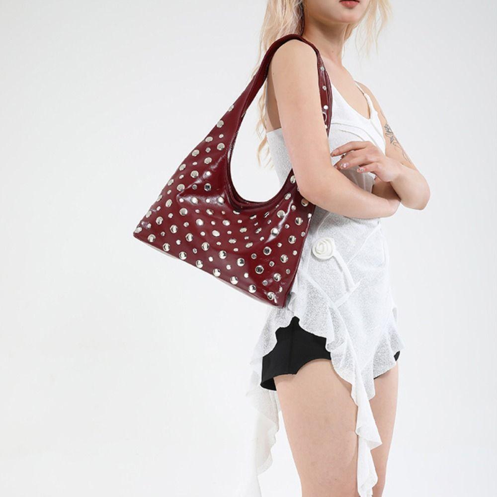 Simple Metal Stud Rivet Shoulder Bag Spicy Girl Sweet Cool Y2k Underarm Bag Punk Style Handbag Underarm Bag Lady