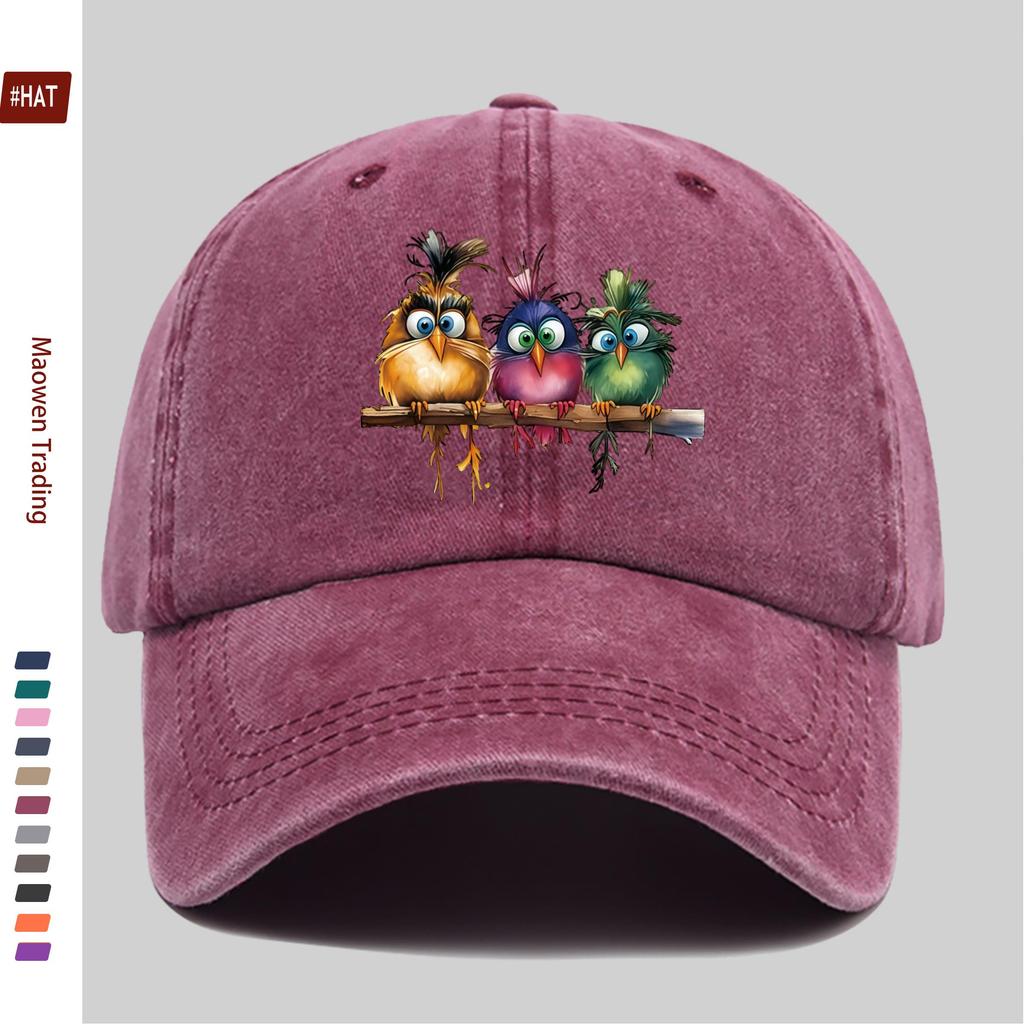 pc Fun Cute Three Birds Print Baseball Cap Casual Design Sun Hat Comfortable And Lightweight Buckle Adjustable Fashion Skateboa