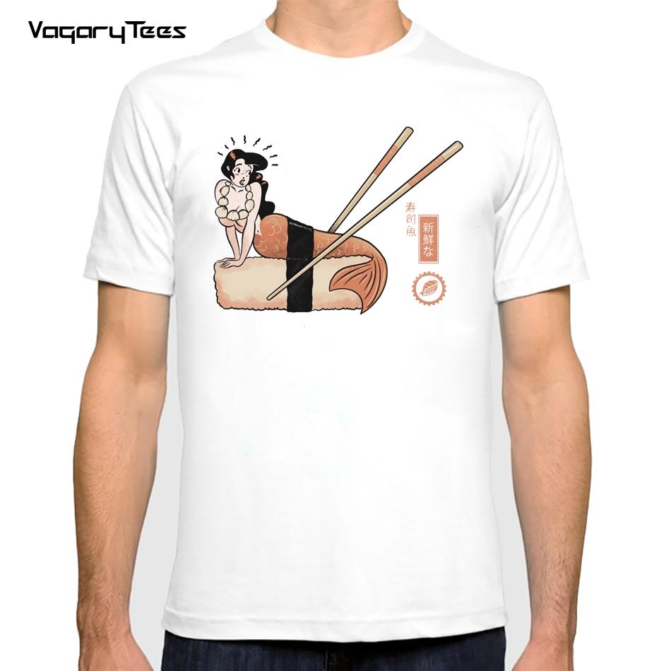 Japanese Style Painting Art Classic Tshirts Mermaid Sushi Print Tshirts Streetwear Ulzzang Harajuku Hip hop TShirt S