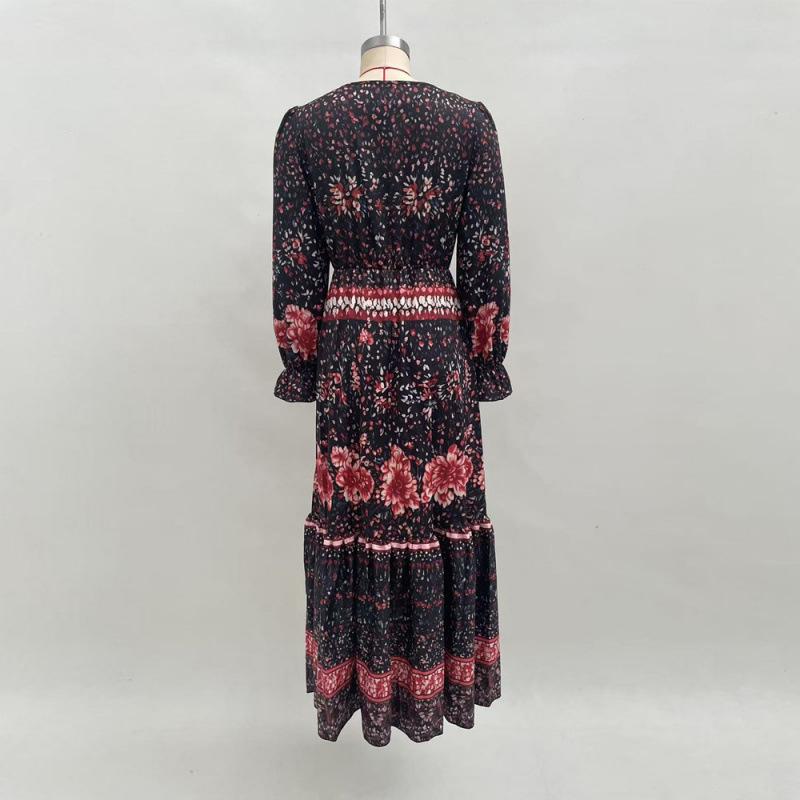 2026 Popular Autumn Long-sleeved V-neck Pendulum Printed Long-sleeved Dress