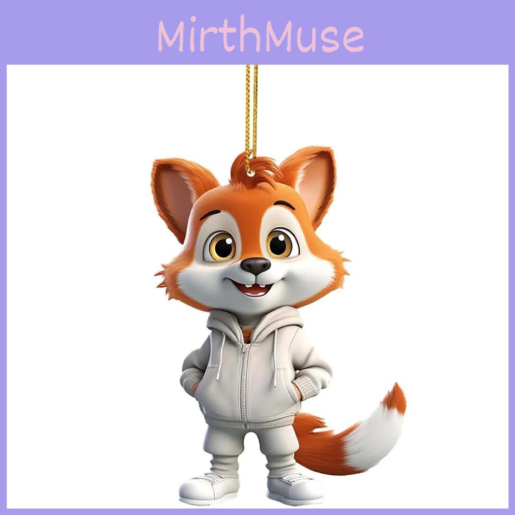 Adorable Cartoon Fox Acrylic Flat Christmas Tree Ornament For Car Interior Decoration