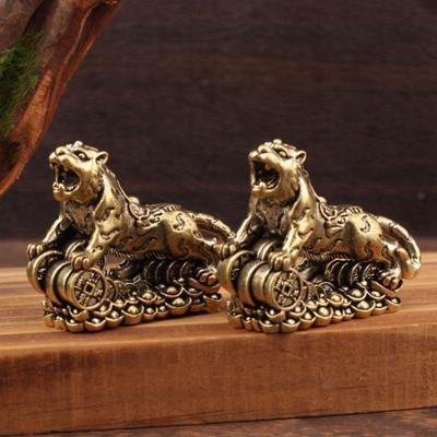 Antique Copper Chinese Tiger Miniature Figurines Ornaments Brass Lucky Desktop Decorations