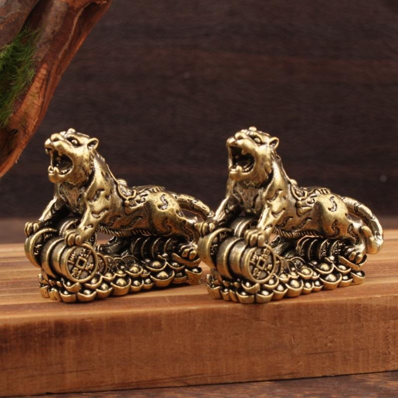 Antik Bakır Çin Kaplanı Minyatür Figürinler Süsler Pirinç Şanslı Masaüstü Dekorasyonları