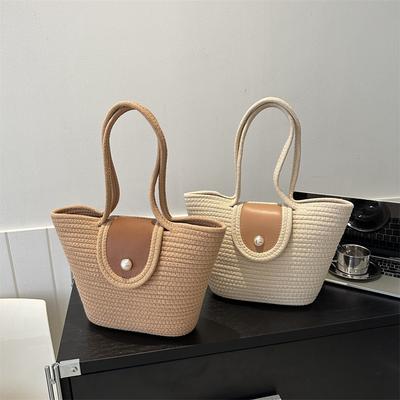 2025 New Fashionable Large-capacity Woven Bucket Bag Simple Casual Shoulder Tote Bag Niche Design Bag Tide