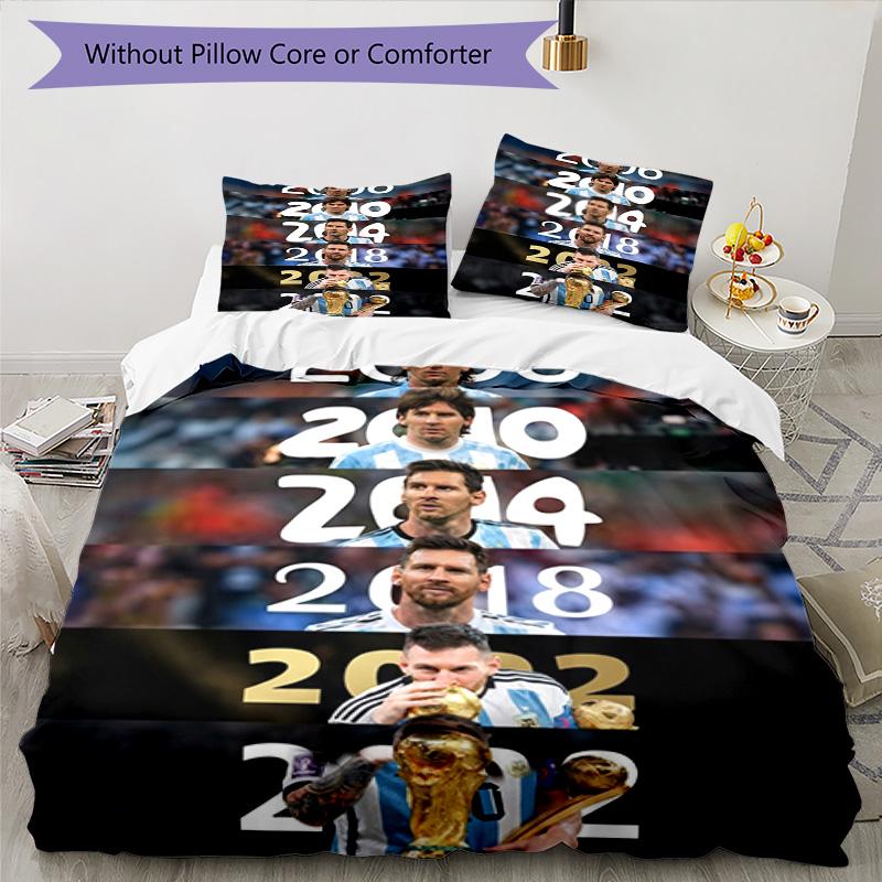 Messi World Cup Glory Bedding Set,Soft Bed Linen for Bedroom Home Decoration,Football Fan Gift,Breathable Duvet Cover with Pillowcases,Soccer Themed,P