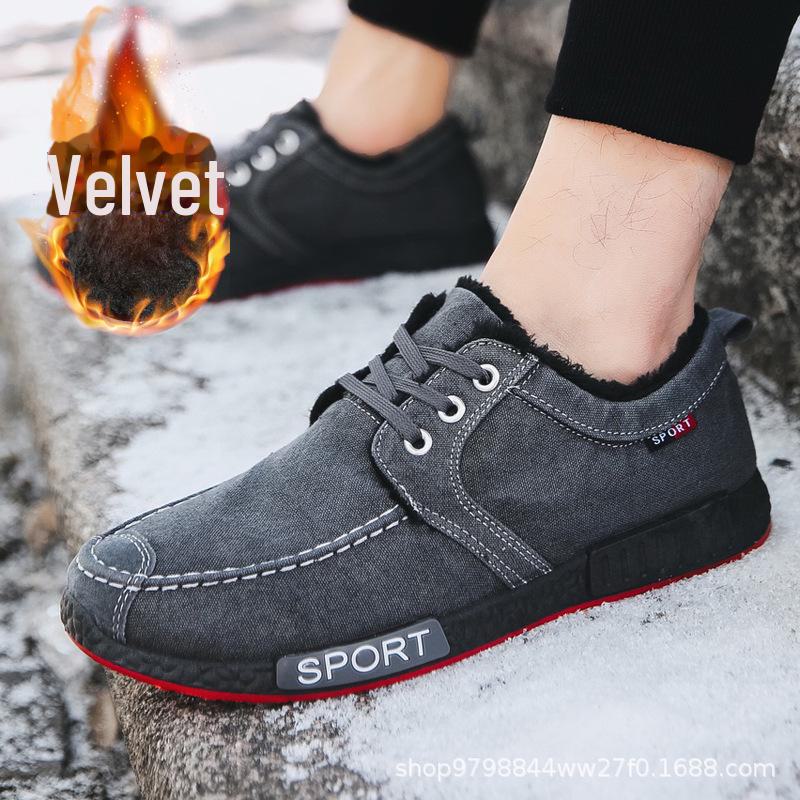 "Men's Winter Cotton Canvas Shoes with Plush Lining - 2024 Casual Warmth"