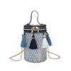 Stylish Round Box Bag For Women In Ethnic Design Soft Weave With Tassel Detail