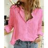 Lapel Neck Top Casual Blouse Fashion Women Large Size Spring Autumn Cardigan Solid Pattern Cotton Linen Shirt