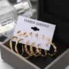 Retro Gold French Geometric Pearl Stud Earrings - 6 Piece Set