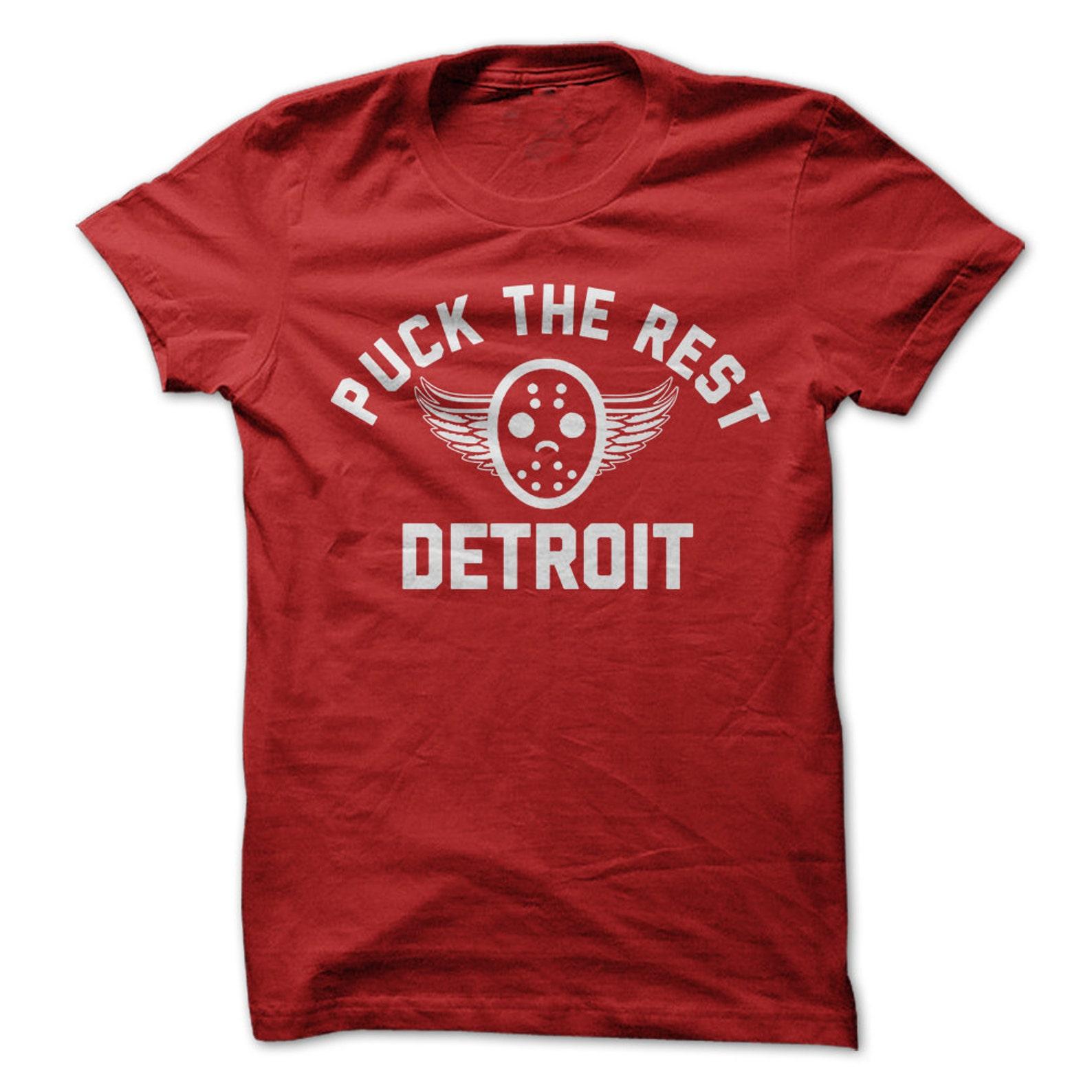 Puck the Rest - Detroit T-Shirt Design - Red T-shirt with White Print S