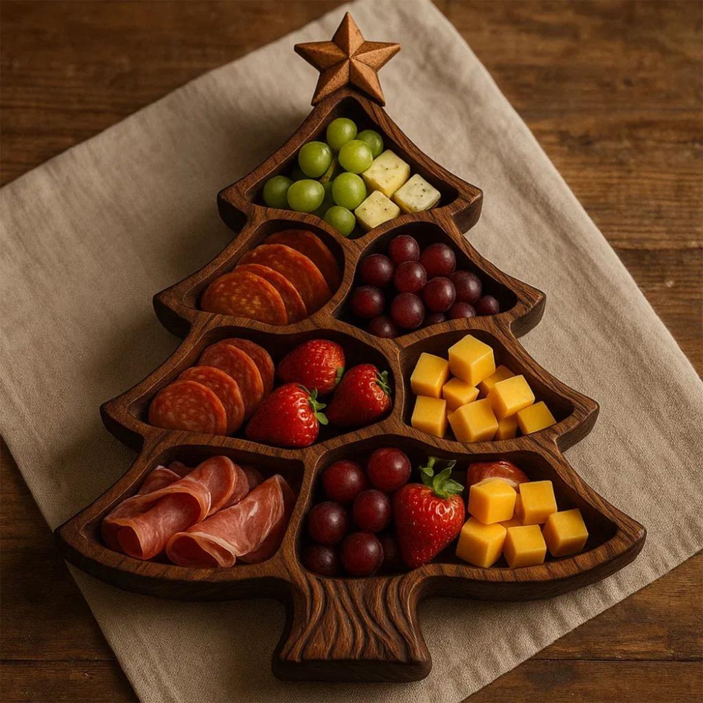 Dishwasher Safe Wood Platter for Family Gatherings Christmas Tree Serving Tray Easy To Clean Storage Plate