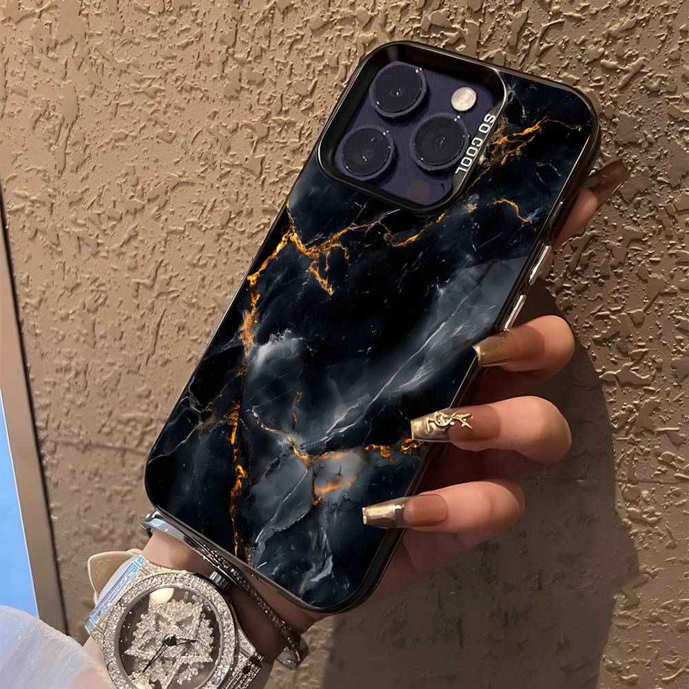 B-Black Gold Marble Art Phone Case For iPhone 17,16,15,14,13,12,11,Pro,XS,Max,Plus,Mini,SE Black Candy Matte Shockproof Cover