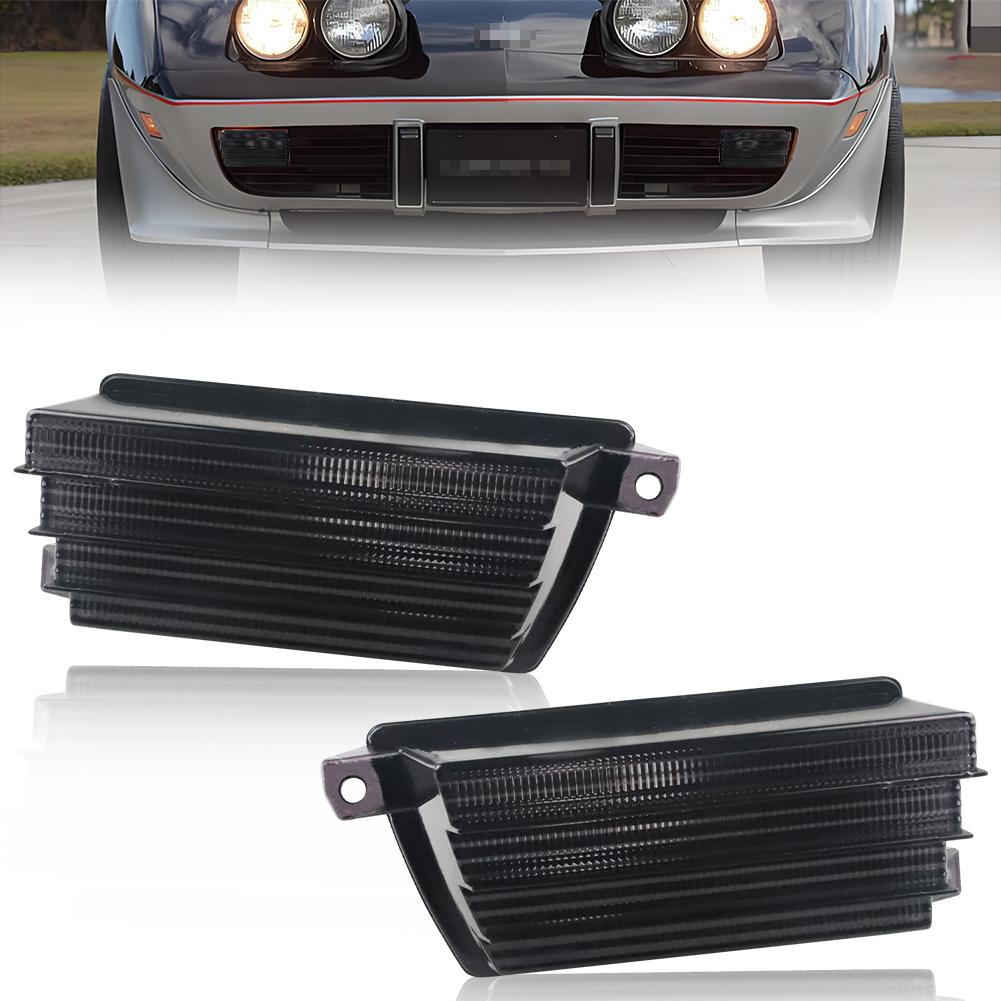2PCS Front Bumper Parking Light Turn Signal Light DRL Light Cover For 1975 1976 1977 1978 1979 Chevrolet Corvette C3 No Bulb Smoked Lens
