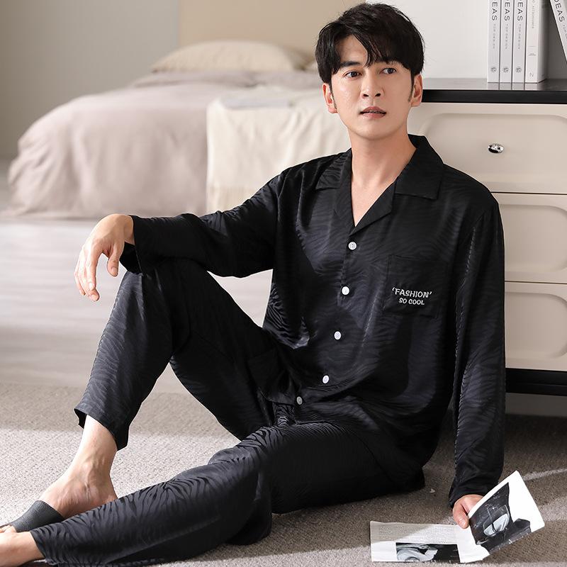 

Пижама мужская молодежная из ледяного шелка, толстая, с длинным рукавом, имитация шелка, мужская большого размера, домашняя одежда премиум-класса 3XL