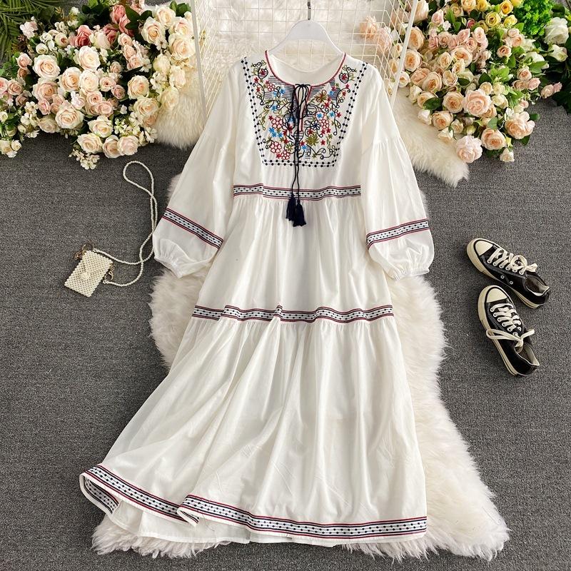 Women's V Neck Printed Mid Waist Pullover Casual Loose And Thin Temperament Dress