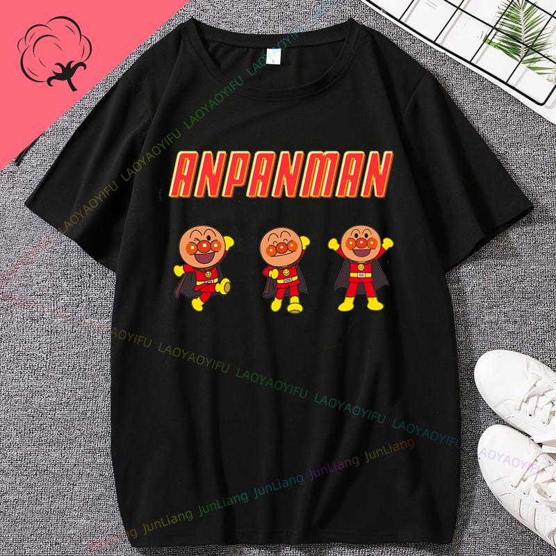 Cute Anpanman Cartoon Tee Unisex Double Sided Graphic TShirt for Men Women Kids Harajuku Style Oversized Cotton Top