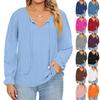Women's Fashion Solid Colour Casual  V-Neck Long Sleeve Top