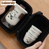 Cute Panda Mutton Fat Jade Travel Tea Set Kit Japanese 1 Pot 4 Cups Tea Maker Organizer Portable Camping Tote Bag Accessories