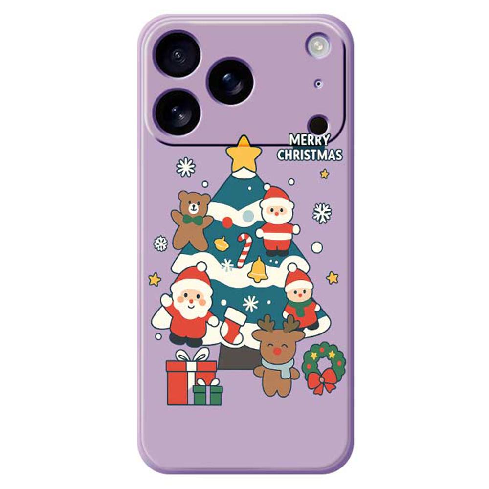 

For iPhone 17 Pro Case Christmas Tree Gifts Pattern Printing Straight Edge TPU Phone Back Cover Purple