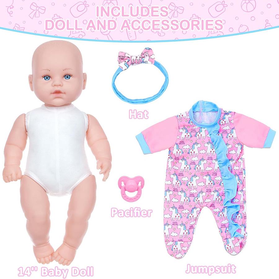 14-inch Baby Soothing Doll Set - Children's Early Education Soft Cotton Body Doll