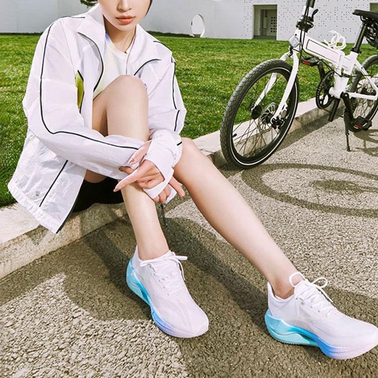 Li Ning Fitness Series Color Block Zip-Up Stand Collar Jacket Women Jacket Standard-White AJDT696-2