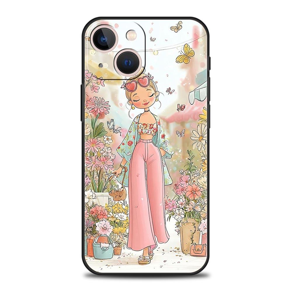 Cartoon Girl Phone Case Cover for iPhone 17 16 15 14 13 12 Pro Max 11 Pro Max 17 AIR Plus Shockproof Soft TPU Shell Fundas Capas