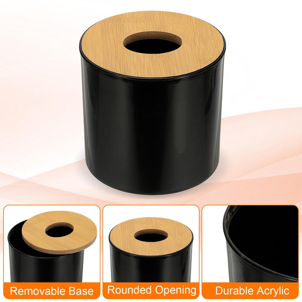 uxcell Round Tissue Box Cover with Lid, Toilet Paper Holder for Home, Bathroom, and Office Use, Black