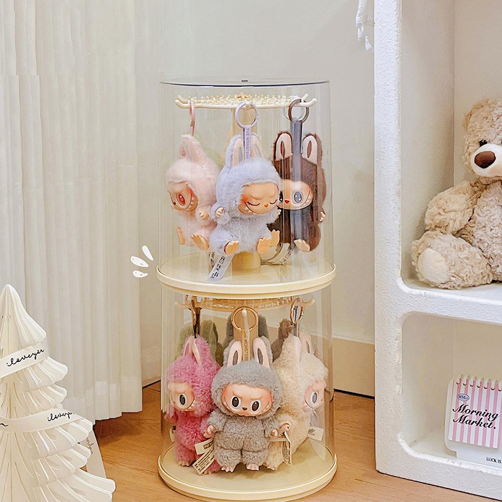 Transparent Plush Doll Display Case Rotating Plush Pendant Display Box For Labubu 17cm Cartoon Doll Showcase Dustproof for Girl