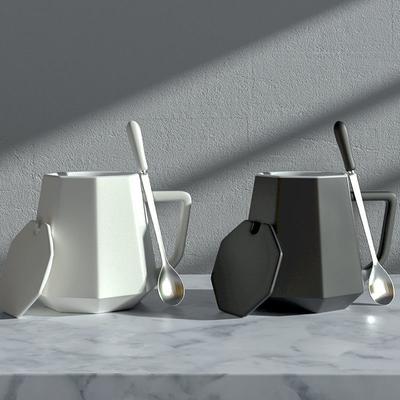 Severský styl Jednoduchý jednobarevný pohár Keramický pohár na vodu pohárek na mléko pohár na snídani pohár ve tvaru diamantu