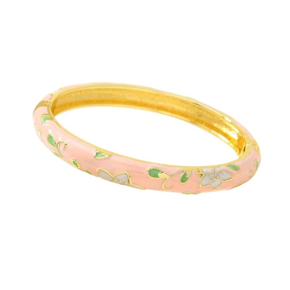 Peony with Leaf Chinese Flower Bangle Enamel Floral Women s Hand Bracelet  Jewelry Gifts