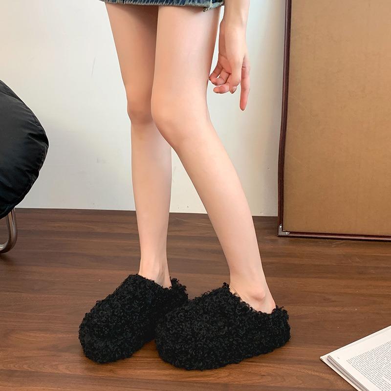 Women's Shoes Simple Casual Versatile Bag Head Half Slippers Women's Autumn and Winter New Outer Wear Lazy Thick-soled Fluffy Shoes