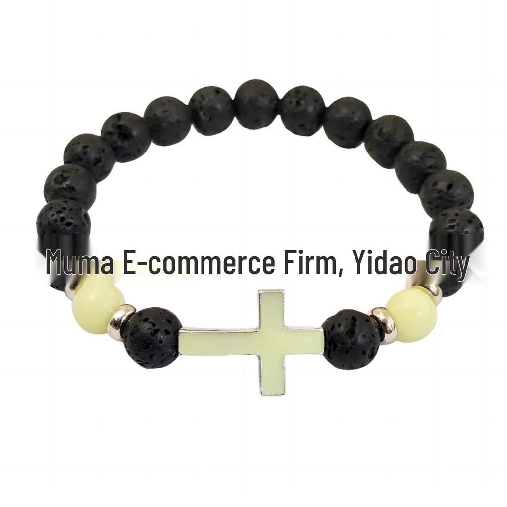 Luminous Volcanic Stone Beaded Cross Bracelet - Fashionable & Unique Jewelry Gift
