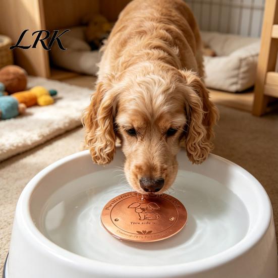 Pet Water Bowl Accessory Copper Disc Purification for Dog, 4-Inch Diameter Pure Disc, Slimy Scale Removal with 3-Point Support Dog Dispenser