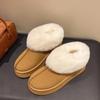 Novas botas de neve femininas da moda 2024, térmicas, forradas com pelúcia, peludas, versáteis, de camurça, cano baixo, bico redondo, quentes, botas escolares de inverno