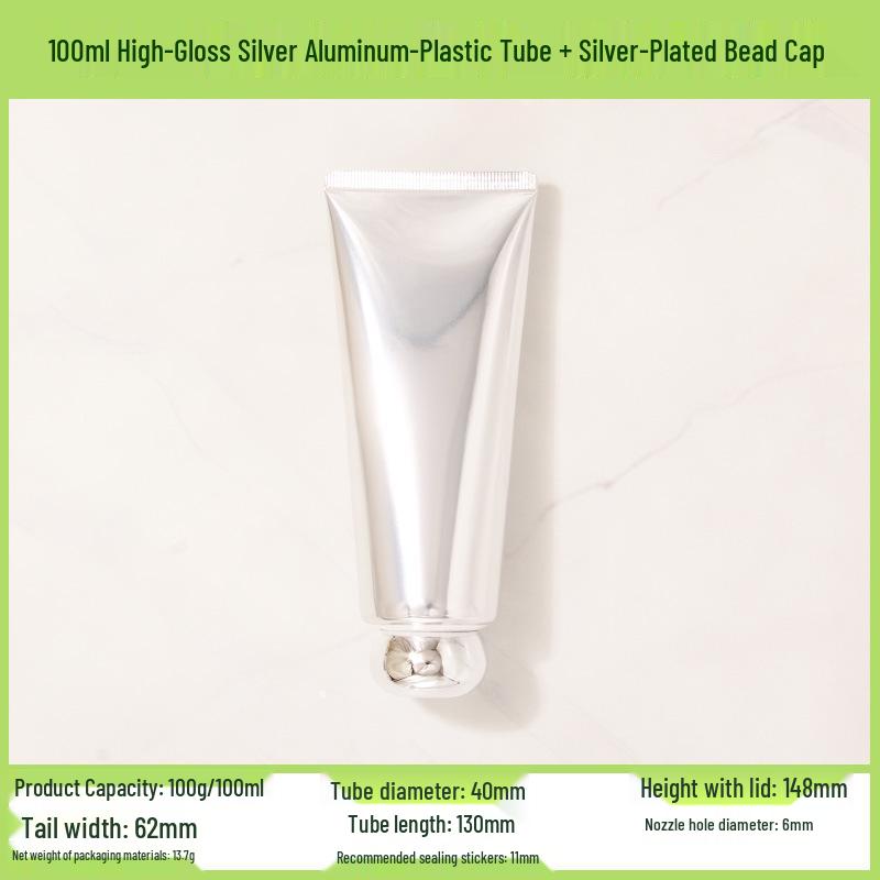 In Stock 100ml/100g High Gloss Gold-Silver Aluminum-Plastic Cosmetic Tube with Acrylic Cap - Refillable PE Empty Bottle