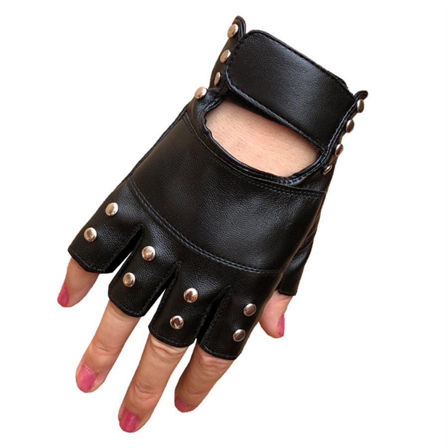 Herren Damen Nieten Halbfinger Lederhandschuhe, Punk Rock Gothic Fingerlose Handschuhe für Motorradfahren, Cosplay, Autofahren, Training, Bühnenauftritt