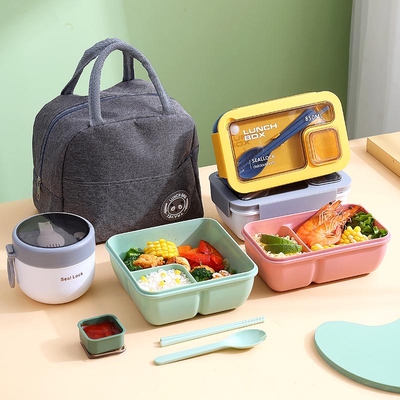 Portable Single-Layer Japanese Microwave Lunch Box with Sealed Compartments for Students