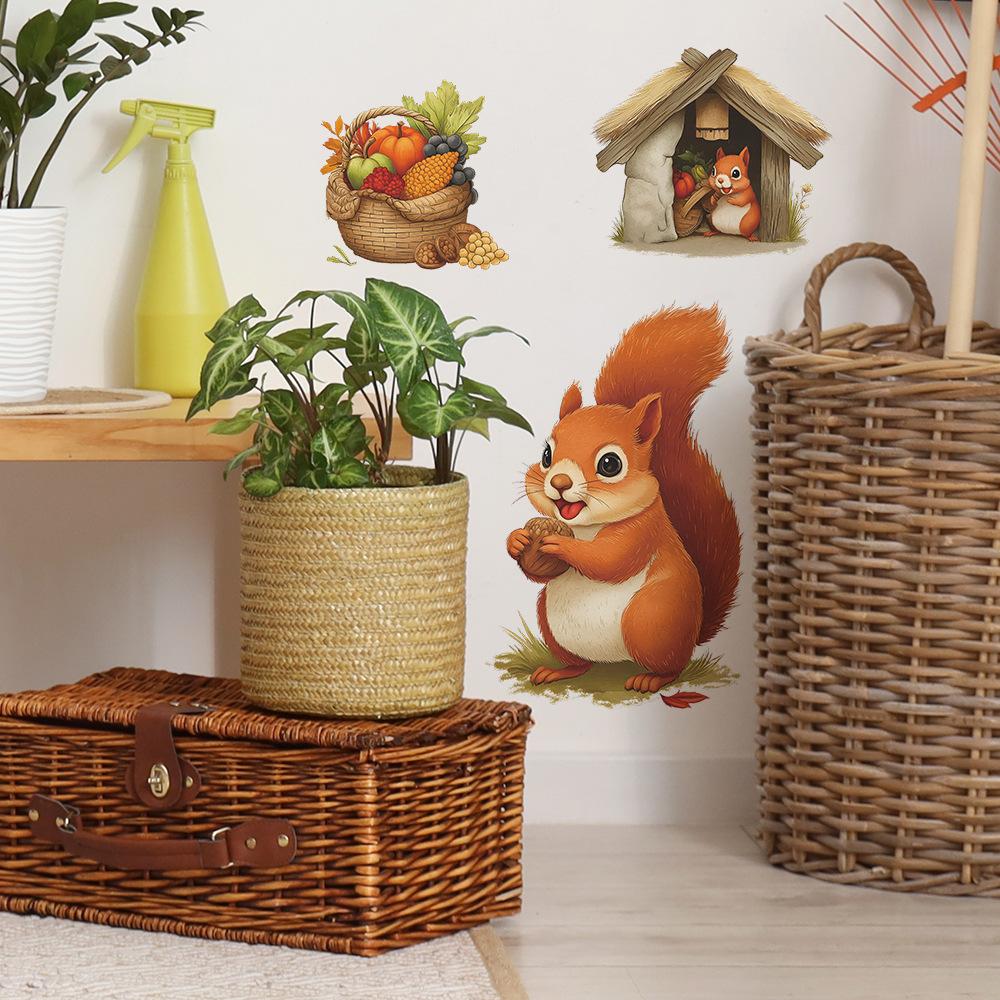 Cartoon Food-collecting Squirrel Restaurant Living Room Background Wall Decoration and Beautification Stickers