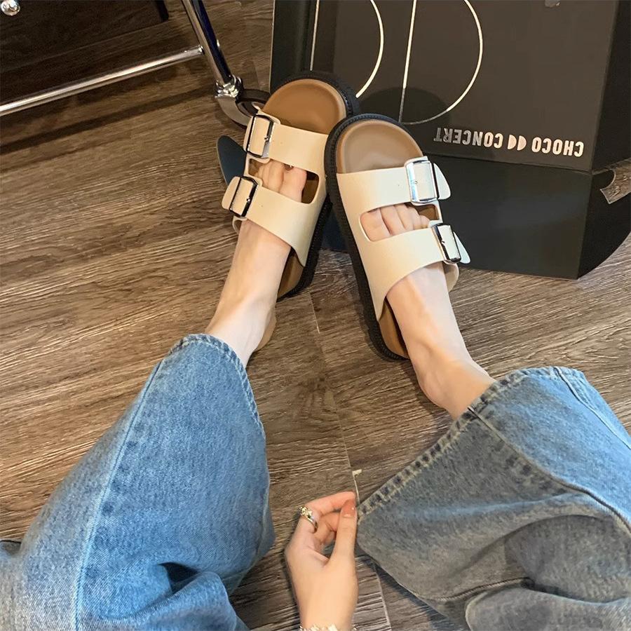 Grape mother studiolee word with square buckle thick bottom Birken slippers women's summer wear flat bottom Birken sandals