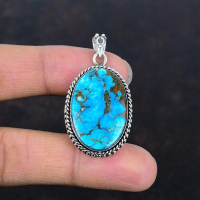 Pendente in turchese tibetano ciondolo gemma gioielli fatti a mano ciondolo in argento sterling 925 ciondolo decente regali per moglie gioielli eleganti in argento