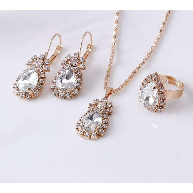 Personalized Drip Diamond Necklace Earrings Ring Watch Accessories Set Shiny Bride