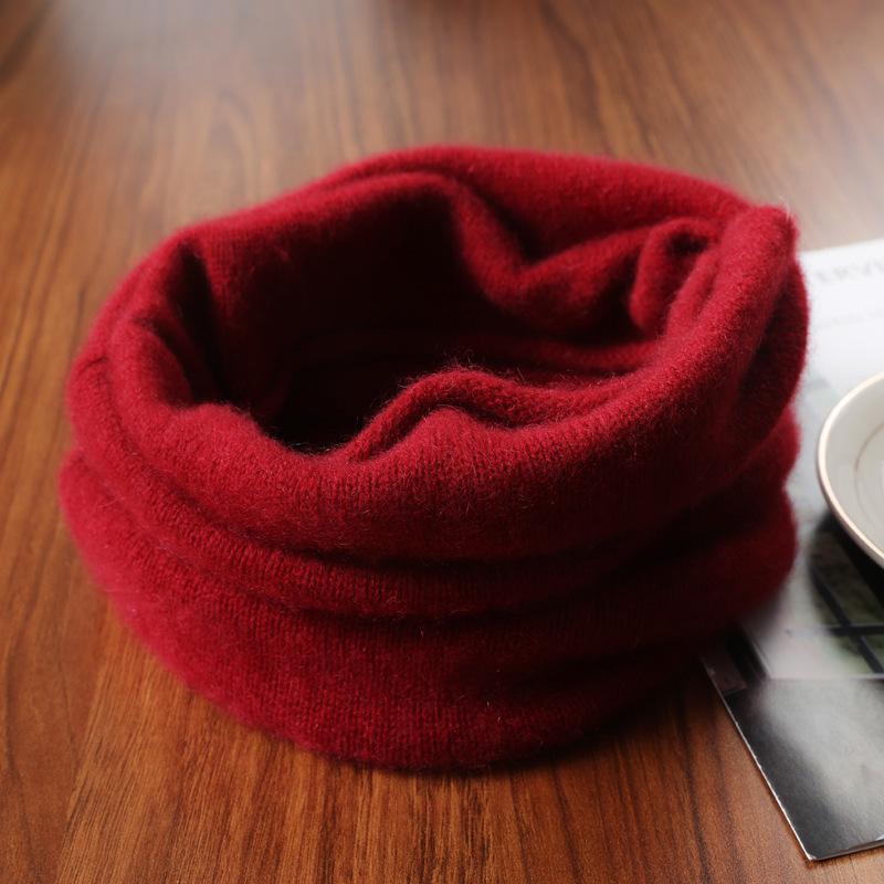 100% Pure Wool Solid Outdoor Windproof Ring Scarf Women Thick Winter Warm Scarves Head Neck Wraps Neckerchief Mask
