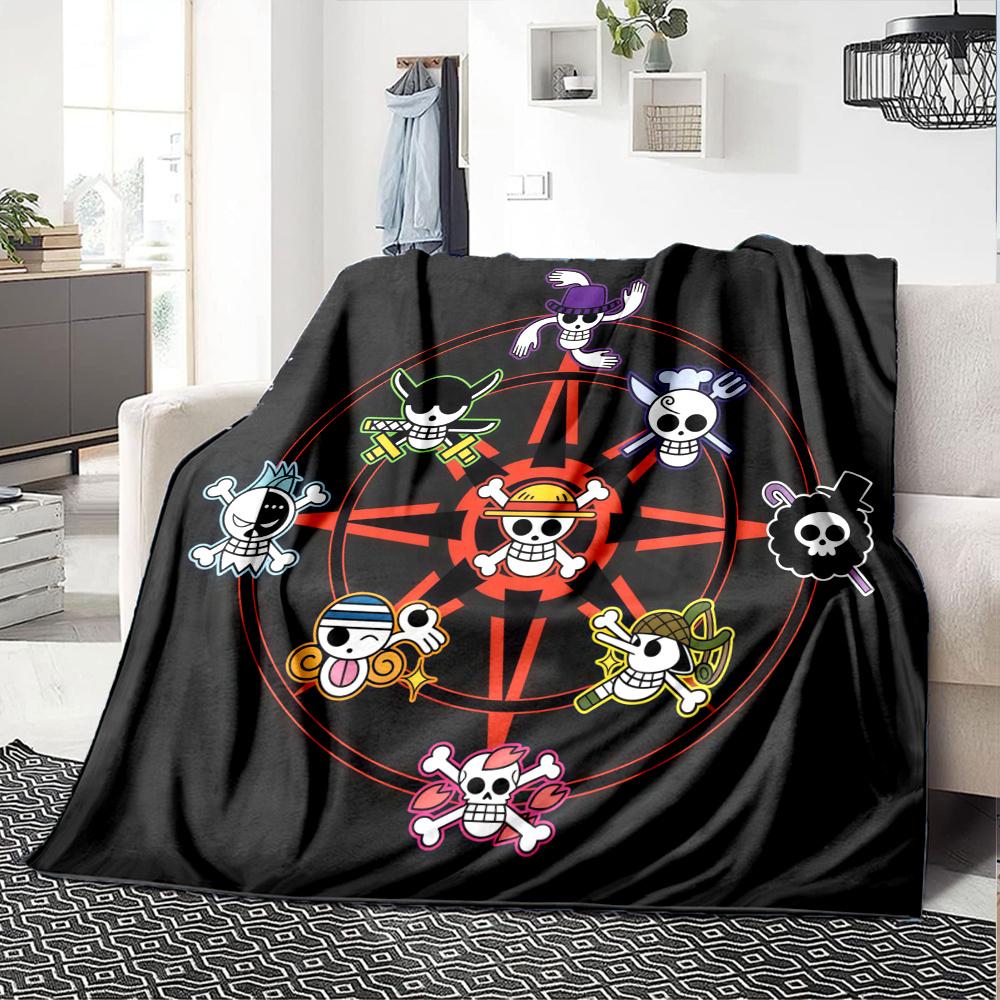1PC One Piece Straw Hat Pirates Patterned Flannel Blanket Suitable For All Seasons For Home Decor Warmth And Comfort Gifts Holiday Present