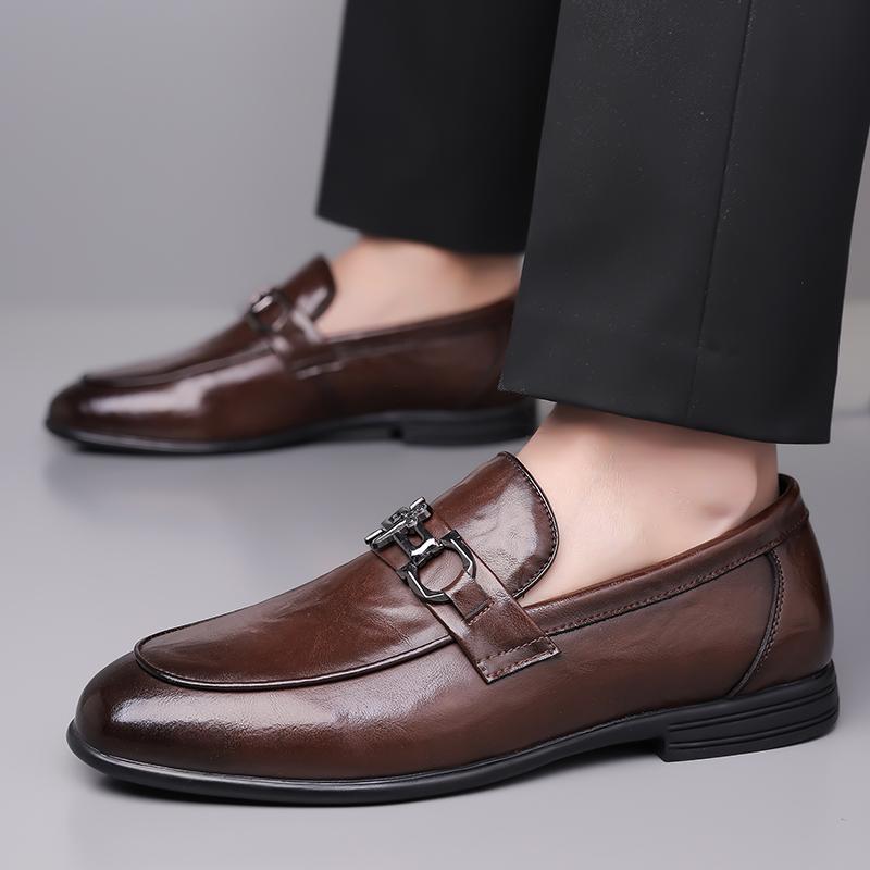Men Leather Casual Shoes Men Spring Loafers Slip on Business Leather Shoes Classic Moccasins Breathable Shoes All-match Flats