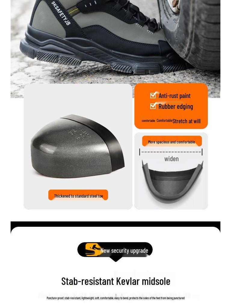 Men's Water-Resistant High-Top Boots with Ankle Support, Anti-Smash, Anti-Puncture, and Comfortable for Labor Protection.