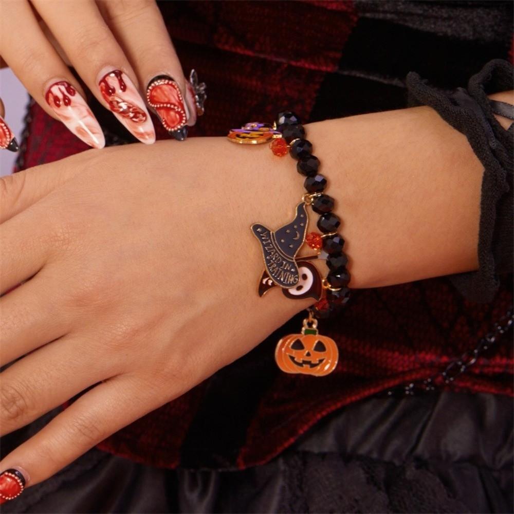 Zinc Zinc Zinc Alloy Pumpkin Pendant Bracelets Resin Crystal Beaded Bracelet Halloween Hand Chain  Gifts