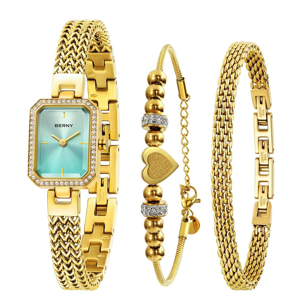 BERNY Watch with Bracelet Crystal Stylish and Luxurious Birthday Gift 3ATM Water Resistant Women's Set, Embellished, -